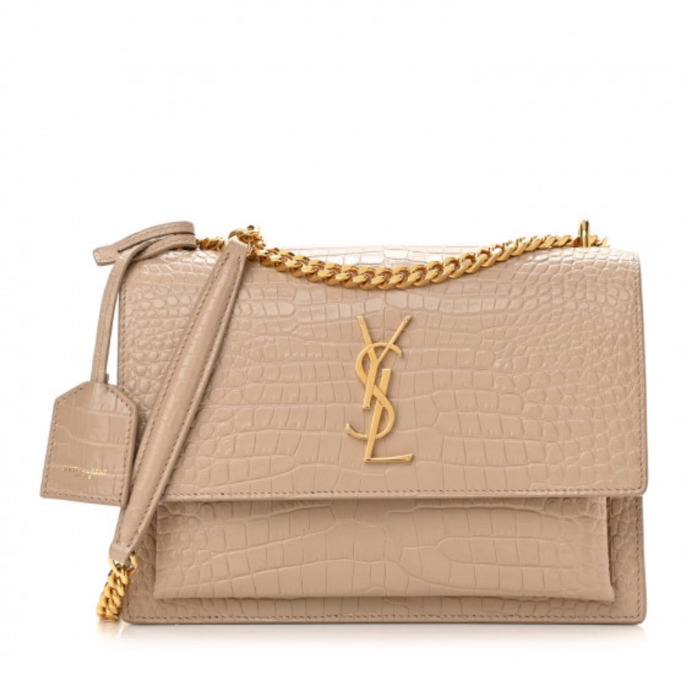 Yves Saint Laurent Crocodile Embossed Crossbody Bag in Beige